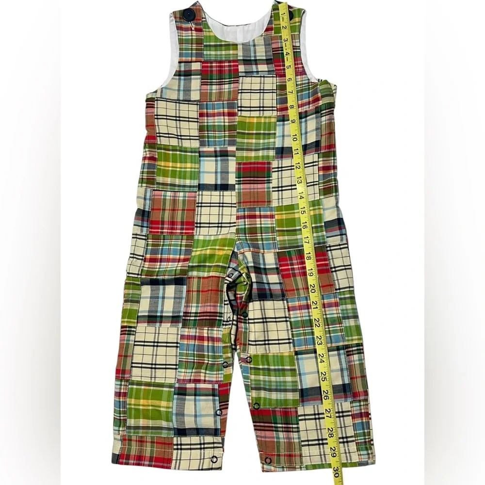 Kellys Kids Madras Jon Jon Size 3 Romper Patchwork Snap Legs Plaid Beach Unisex